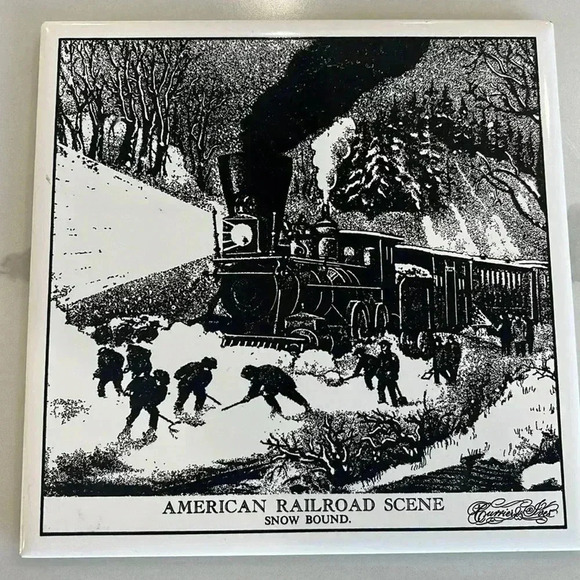 Vintage Currier & Ives Ceramic Trivets Set of 3 (Black/White 6x6 Tiles - Picture 2 of 10